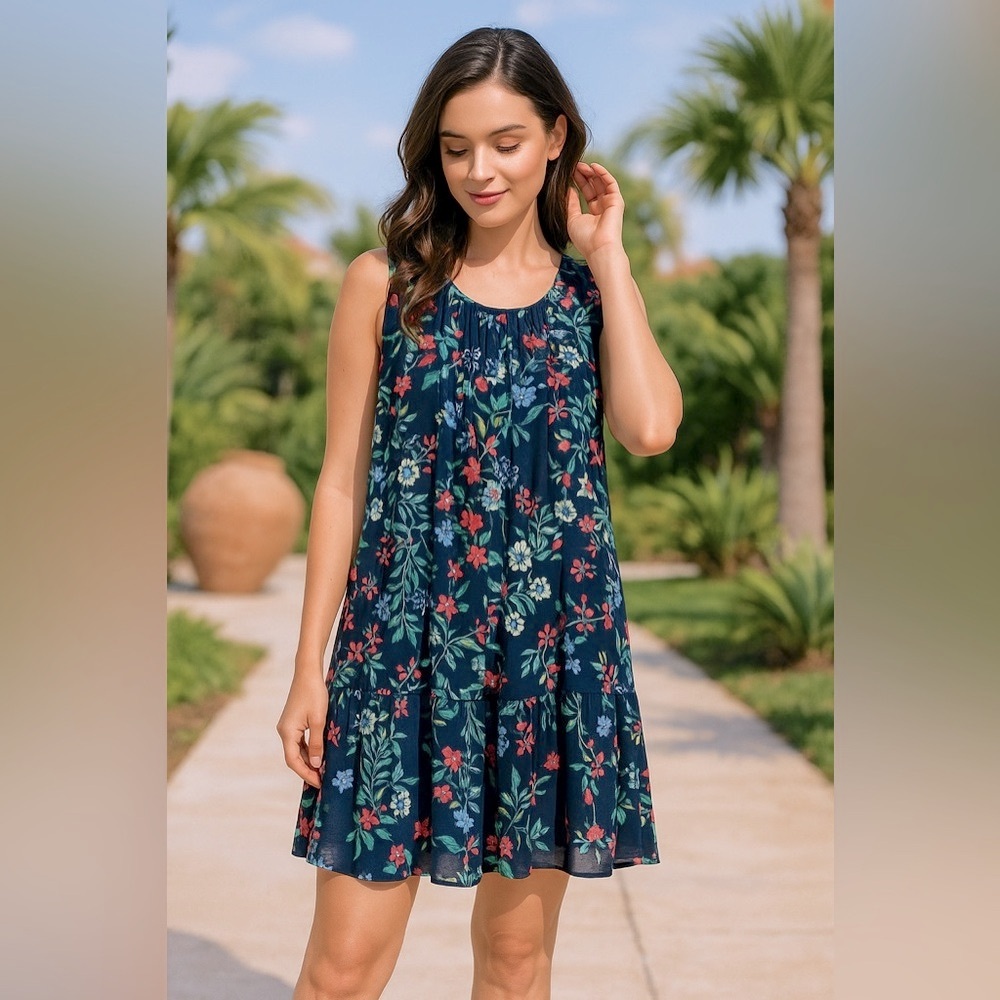 ROSE & OLIVE | Navy Blue Floral A-Line Swing Dress